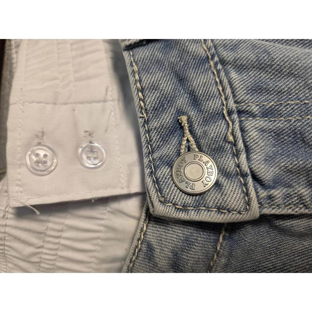 Playboy Women Size 5, Light Wash Wide Leg Jeans/shorts Y2K with Bunny Logo - Picture 4 of 10